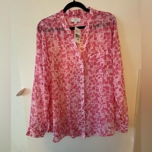 Kut from the Kloth Sheer Pink Geometric Button Down Shirt